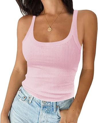 Ivay Womens Scoop Neck Ribbed Knit Tank Top Summer Basic Camisole Shirts | Sleeveless, Cotton Wife Beater Shirts, Casual Tops, Trendy