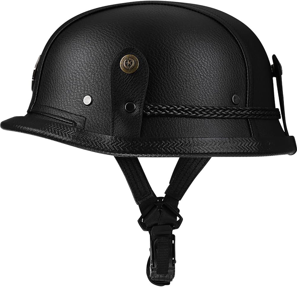 Kask Motocyklowy Retro Niemiecki Ręcznie Robiony Skórzany Kask Z Szybkozłączką I Goglami - Kask Otwarty Vintage Z Homologacją Ece Do Cruiserów I Skuterów, E, L 59~60CM