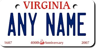TEAMLOGO - Personalized Virginia Souvenir License Plate - Custom Aluminum Name, Text, or Number Plate - Customized License Bike Accessories, Kids Toy Car Signs, and Gift - (Ver 1, 2" x 4")