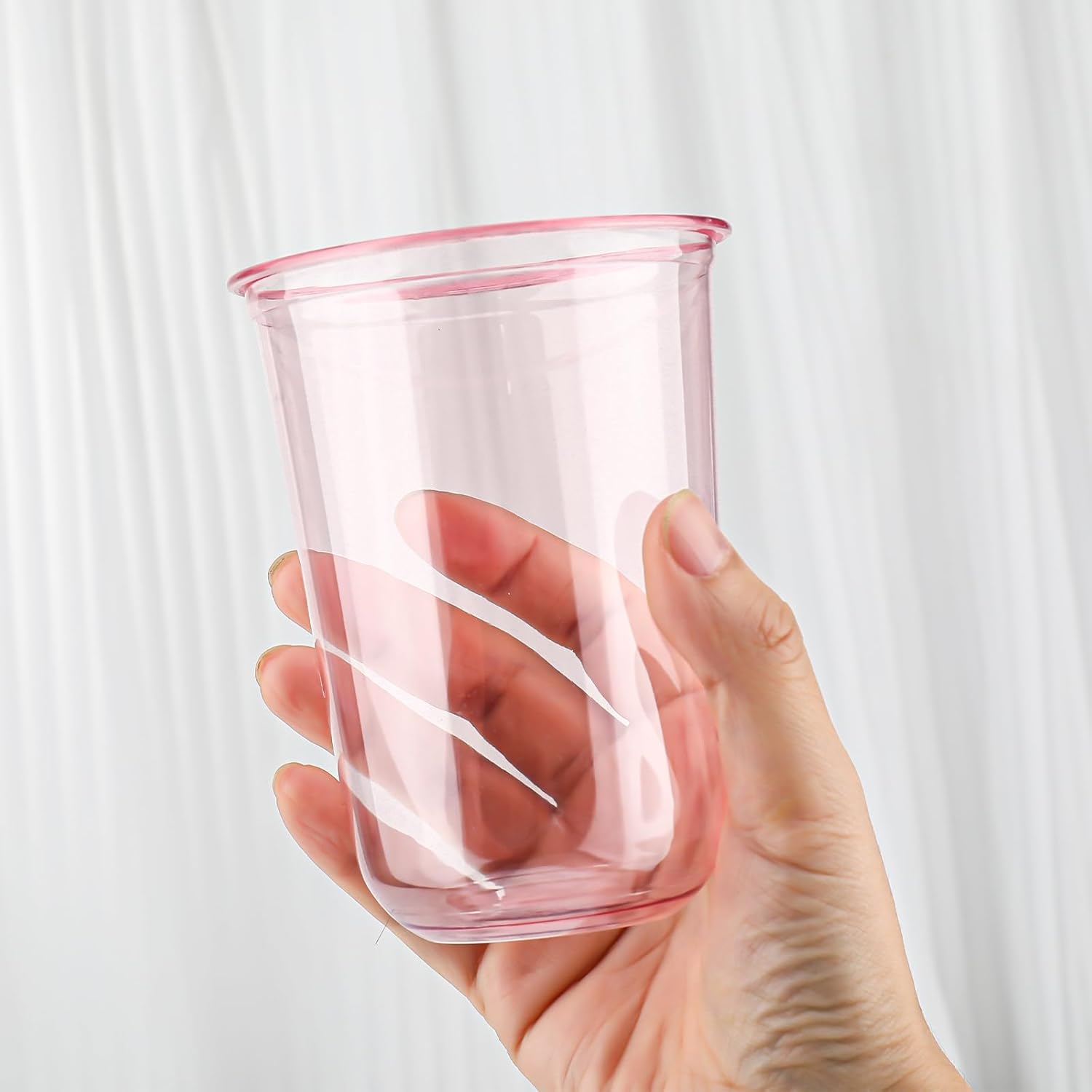 16oz Disposable Stemless Glasses,PET Disposable Drinking Cups,Cold Party Clear Plastic Wine Glasses for Parties Birthday,Wedding,Meeting,Christmas Party Supplies (150, Pink) - Image 4