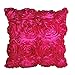E'Plaza 2pcs New Hot Pink 3D Raised Ribbon Roses Cushion Covers Throw Pillow Cases 16X16 (2, hot Pink)