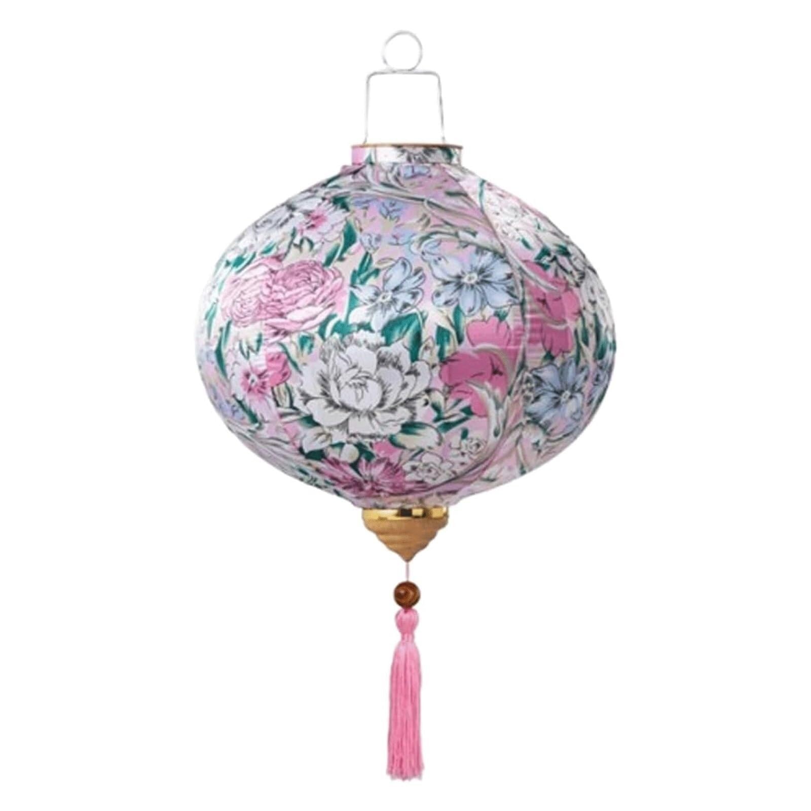 Asian lantern, Chinese Silk Lantern Traditional Round Floral Pattern Hanging with Tassel for Wedding, Party, Festival and Home Decoration(Pink,12inch)