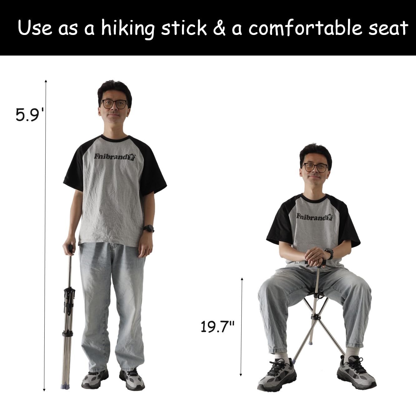 Taburetes de viaje ligeros para adultos, sillas de bastón plegables para adultos, asiento de bastón, asiento plegable de 250 libras para camping y senderismo, color negro