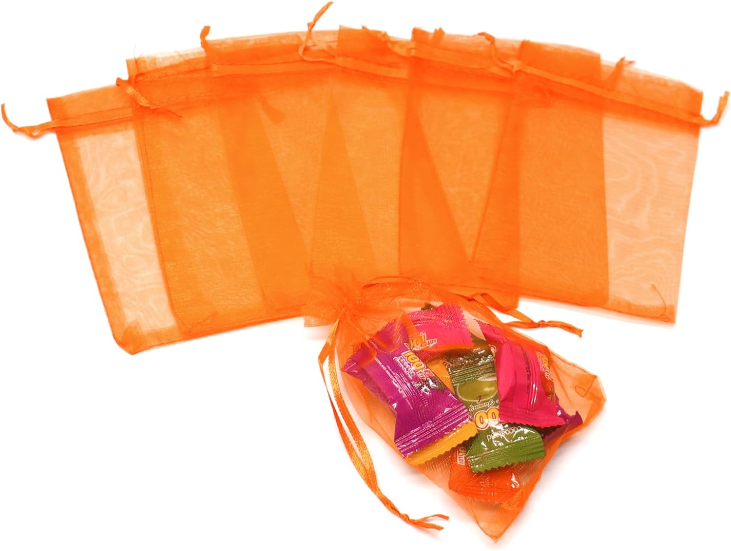 50pcs Drawstring Organza Jewelry Candy Pouch Christmas Wedding Party Favor Gift Bags (8x12, Orange)