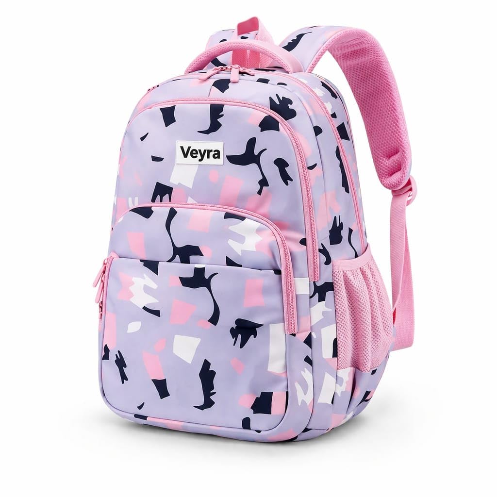 Purple Printed School Backpack with Multi Compartments | Lightweight Ergonomic Backpack with Bottle Pocket & Organizer-image-3