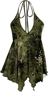 Women's Western Paisley Tie Back Slit Halter Top Asymmetrical Flowy Tops
