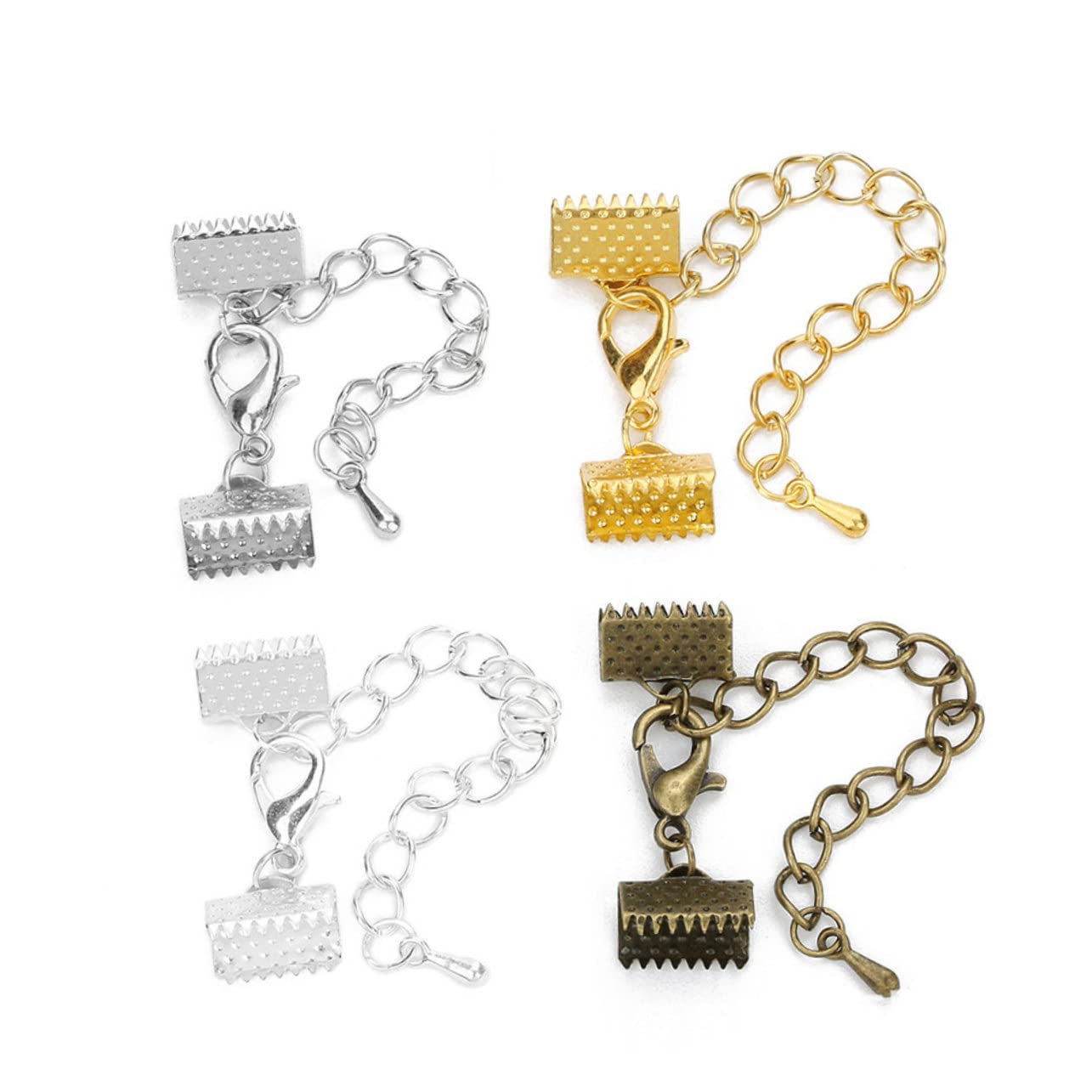 Homoyoyo DIY Jewelry Accessories 10 Pcs 10mm Plated Ribbon Clamps Crimp Ends for Cord Lobster Clasp Cords Jewelry Making