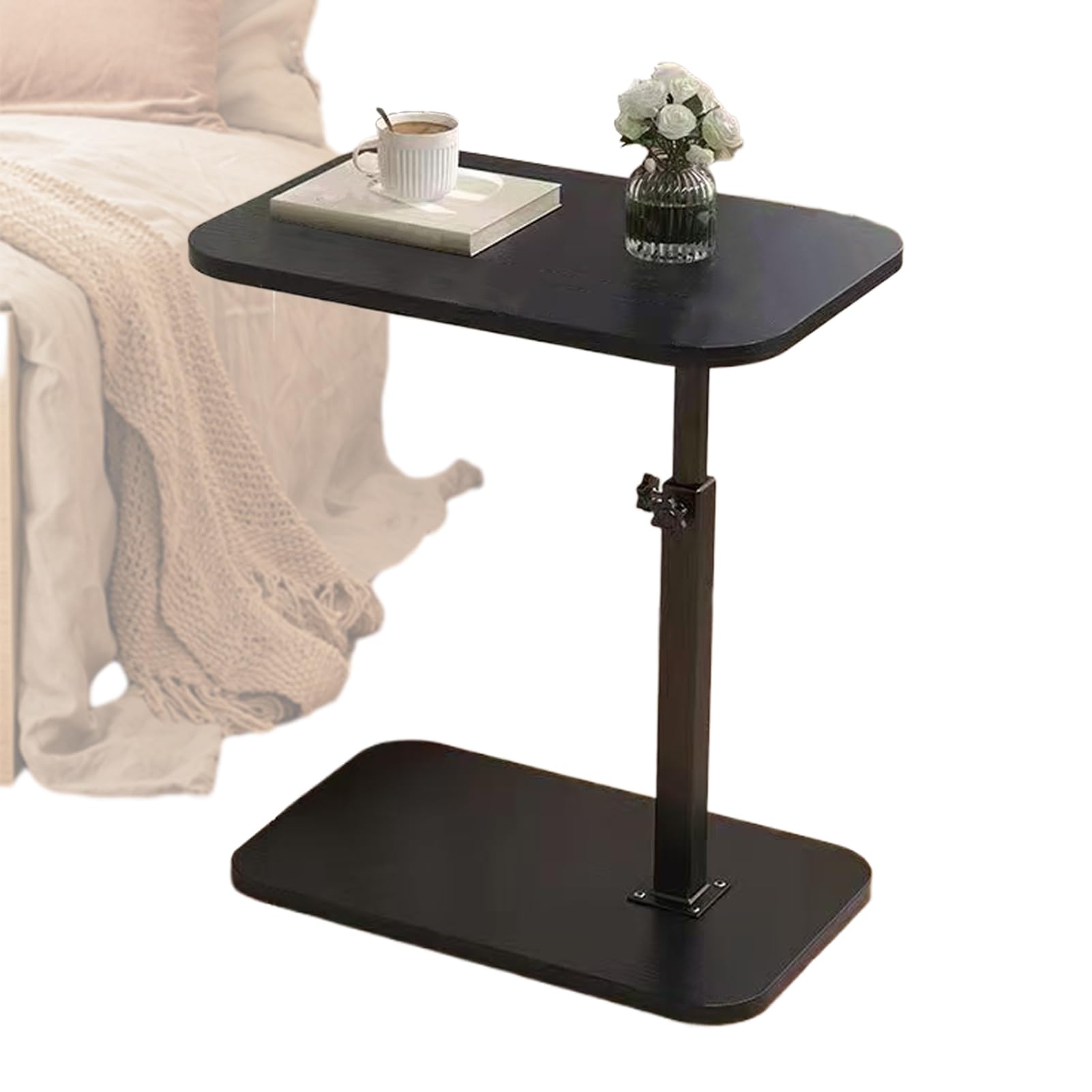 C Table, 360 Degree Rotating End Table, Wood, Metal Material, Space-Saving Small Couch Tables for Living Room, Bedroom, and Study with Versatile Functionality and Modern Design, 15.75x11.81 inches