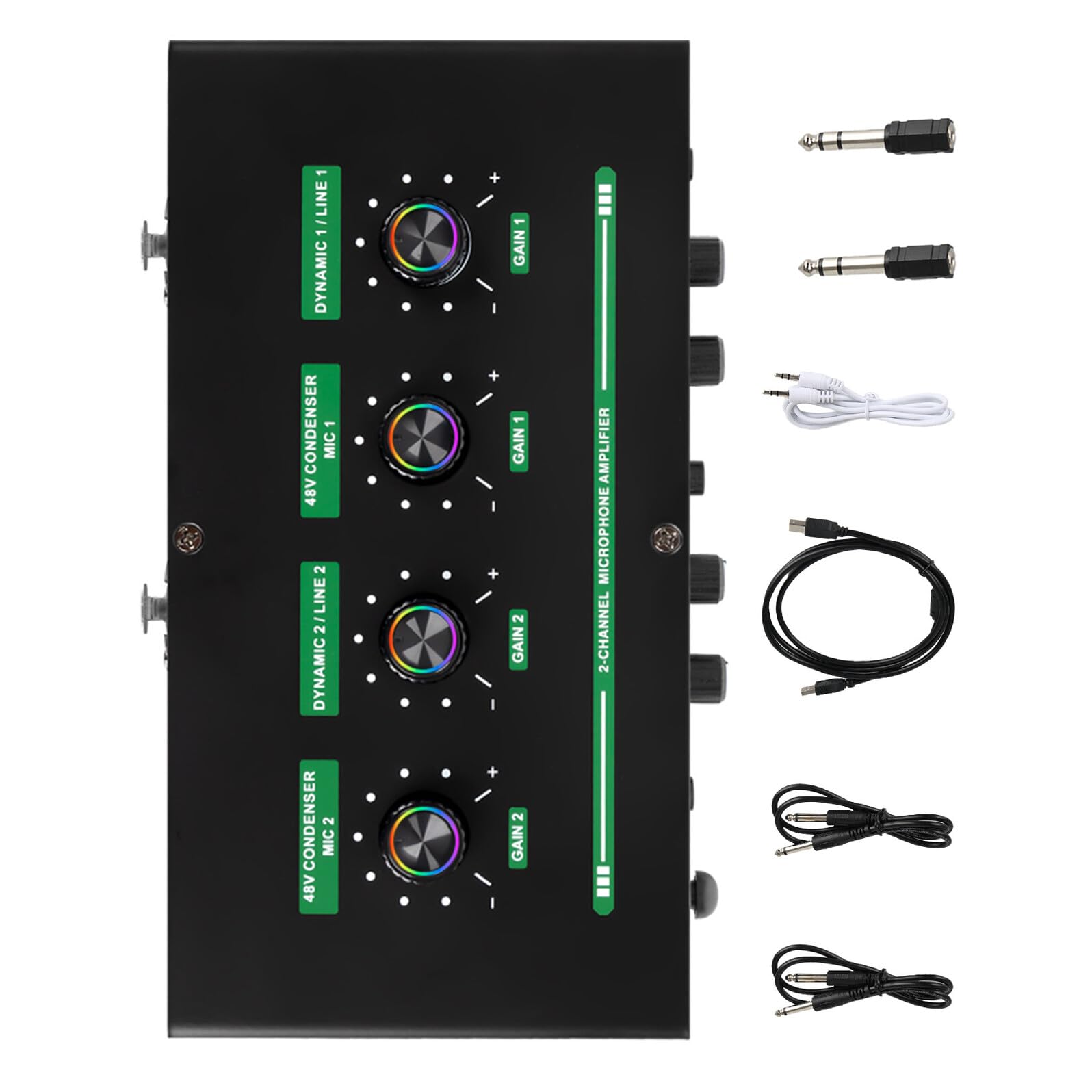 Amplificatore per Microfono con Controllo Eco e Volume Mixer Audio con Fader e Interruttore Muto Due Ingressi Microfono Kit di Cavi Completo Incluso