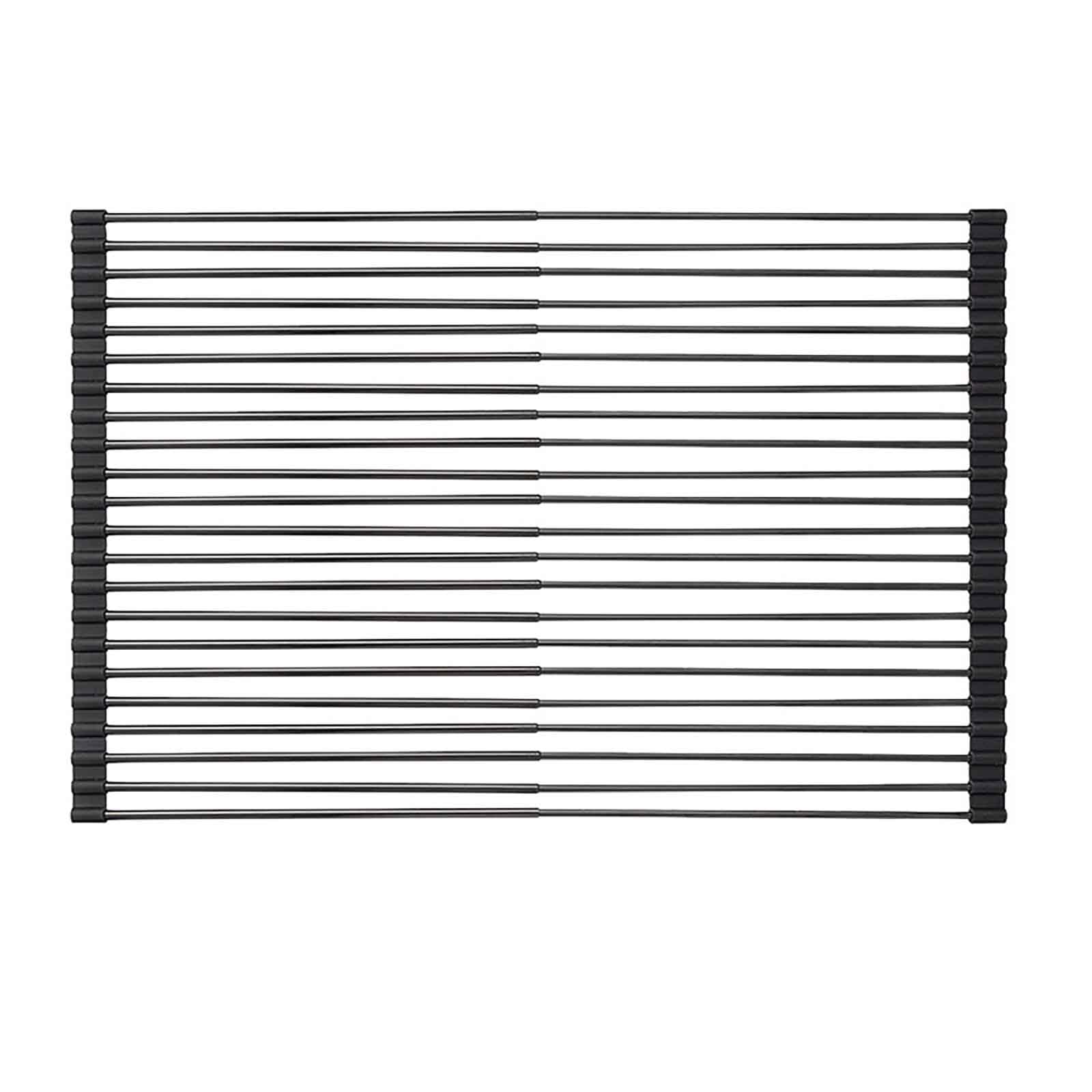 JUSHZ Scolapiatti Da Appoggio Scolapiatti Da Lavello Piattaia Pieghevole Colapiatti Portapiatti Acciaio Inox Piccolo Griglia Avvolgibile Da Appoggio Sopra Il Lavello Retrattile (Silver,37–60x38cm)