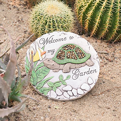 Outdoor Garden Decor Stepping Stones - Resin Tortoise Decorative Stones Pavers for Garden Decor for Outside Walkway Yard 9.5 * 9.5 * 0.5 Inch LC Lcdecohome