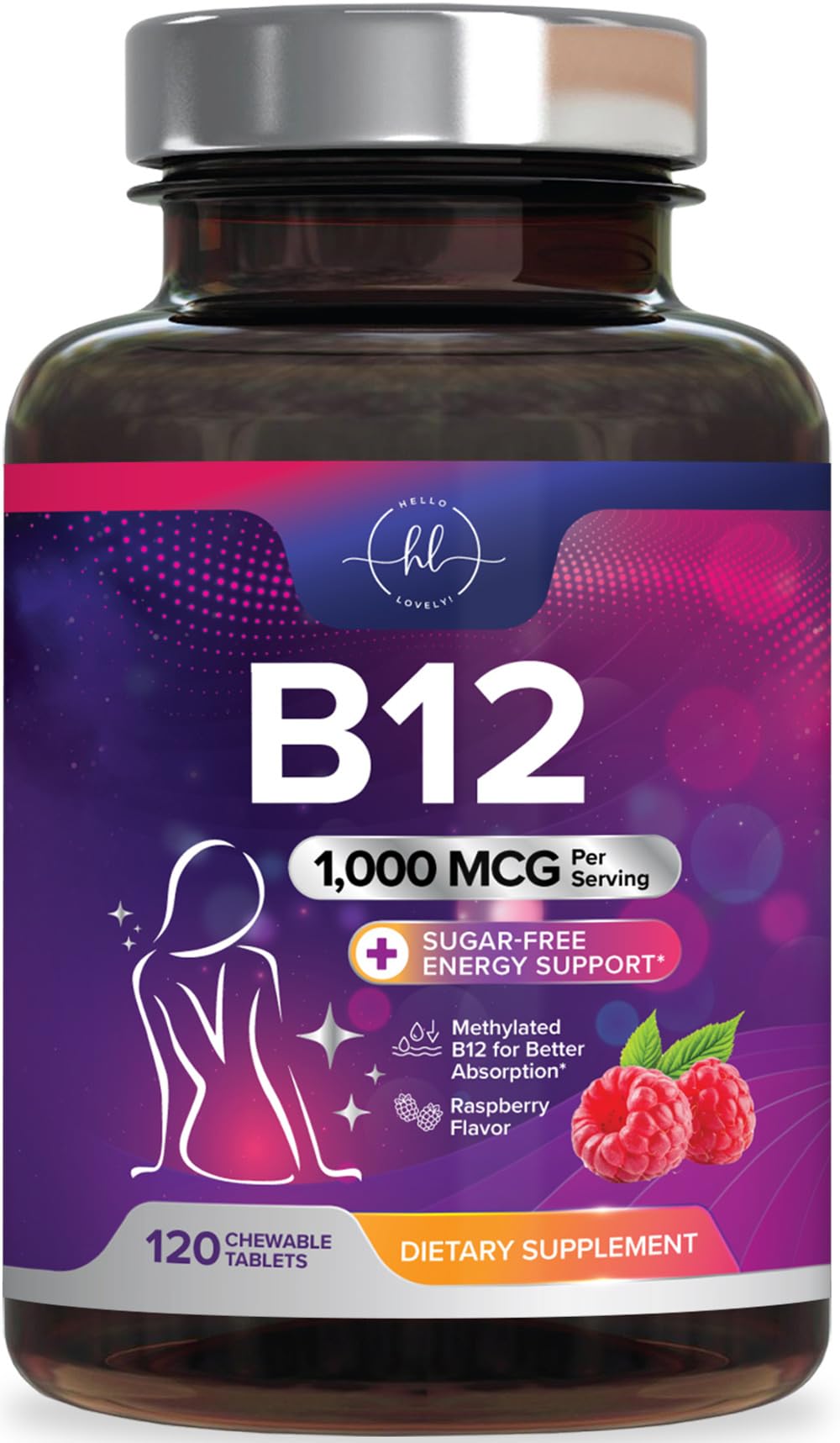 Vitamin B12 1000 mcg Chewables - Natural B12 Complex with Heart & Nerve Energy Health Support - Vitamin B-12 Complex with Immune Health Support - Fast Dissolve, Bottled in USA - 120 Chewables 120 Count (Pack of 1)