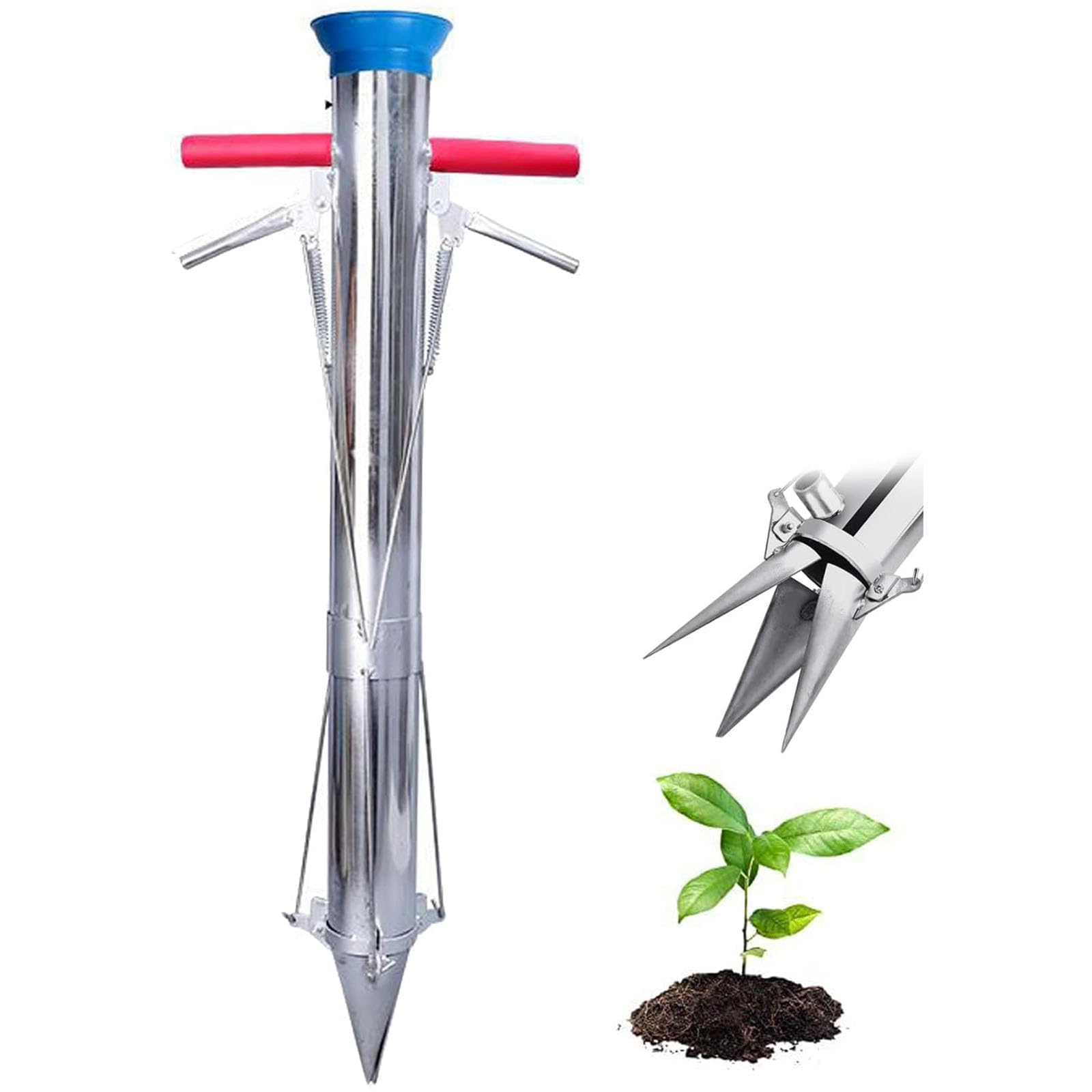 Trapiantatore per piantine di peperoni, meloni e verdure, trapiantatore di bulbi con manico lungo, con impugnatura morbida, strumento manuale da giardino in acciaio inossidabile