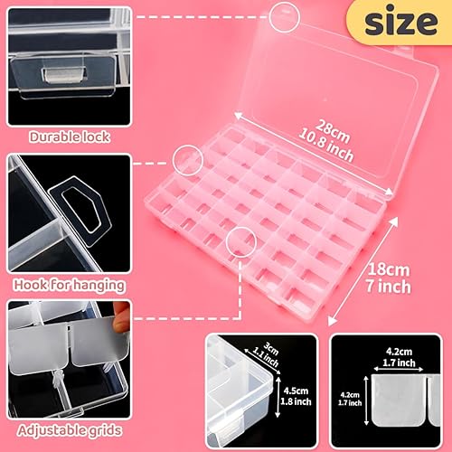 Vista 21 de IOOLEEM Caja organizadora de cuentas de plástico con 18 rejillas ajustables, caja organizadora de almacenamiento, divisores para manualidades