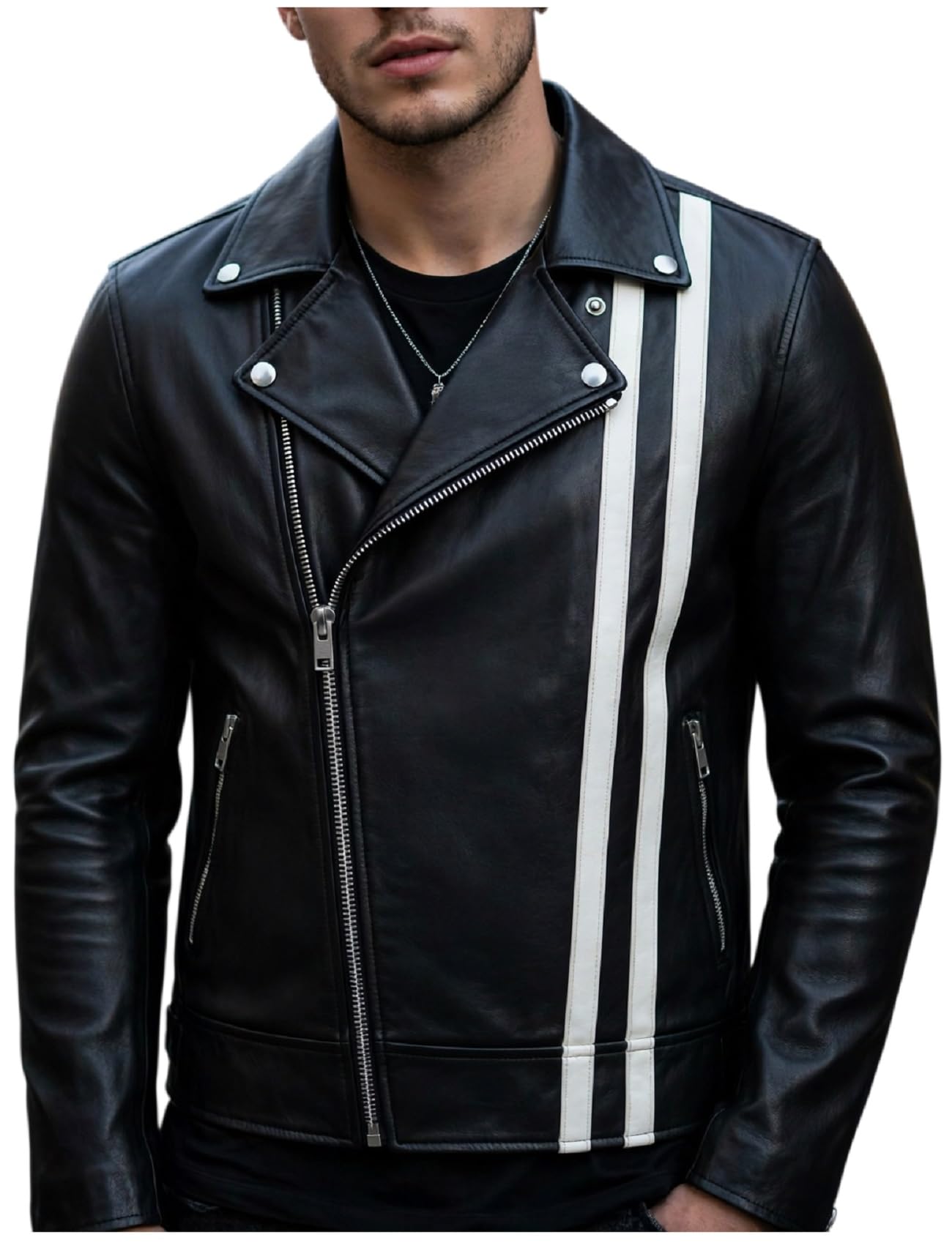 Chaqueta de motociclista de cuero negro para hombre, estilo Brando para concierto, cosplay, ropa de abrigo