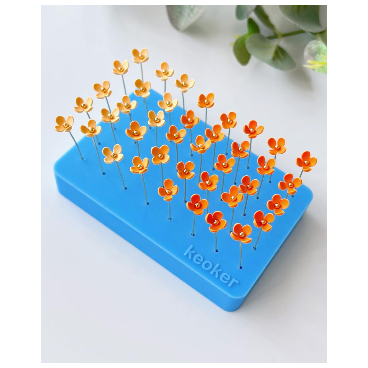 Keoker Silicone Baking Mat for Polymer Clay, Stud Earring Application Board for Standing & Painting, Polymer Clay Tool Work with Polymer Clay Earring Cutters (Blue)