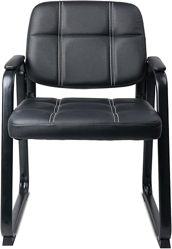 Miniatura 4 de KLASIKA Silla de oficina para invitados, silla de recepción con reposabrazos acolchado de cuero adherido, base antideslizante, silla de escritorio