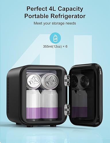 Miniatura 9 de CROWNFUL Mini nevera portátil para el cuidado de la piel de 4 litros6 latas, AC12V CC enfriador y calentador personal para dormitorio, automóvil,