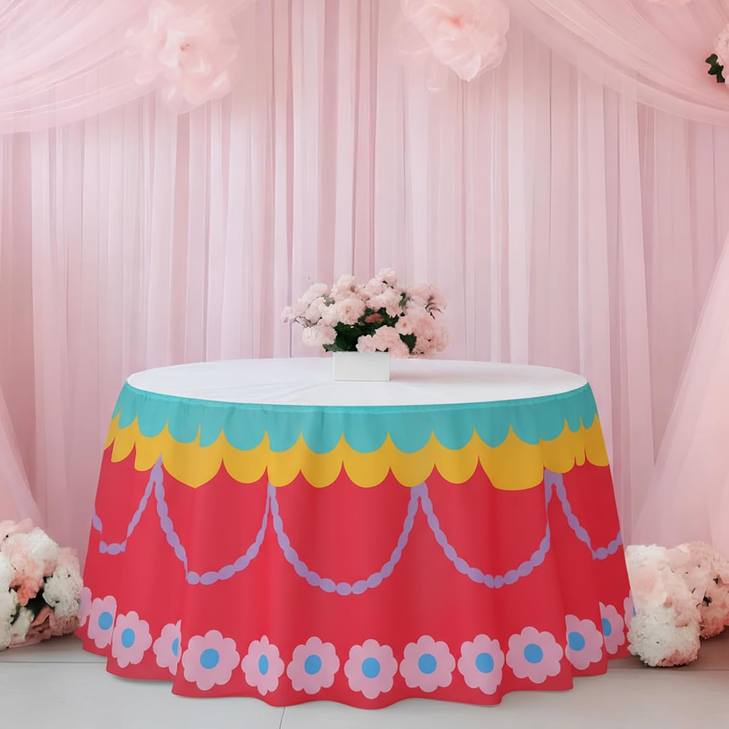 Hahafelt Birthday Table Skirt 29 in x 8.7 ft Princess Party Tableskirt for Rectangle Cake Round Tables with Hook and Loop Fastener for First Birthday Wedding Bridal Shower Party Decoration