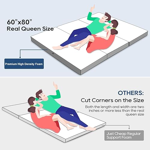 Miniatura 4 de Colchón plegable Queen  Colchón de futón de tres pliegues, colchón portátil con funda suave y transpirable para invitados, uso temporal, sofá cama