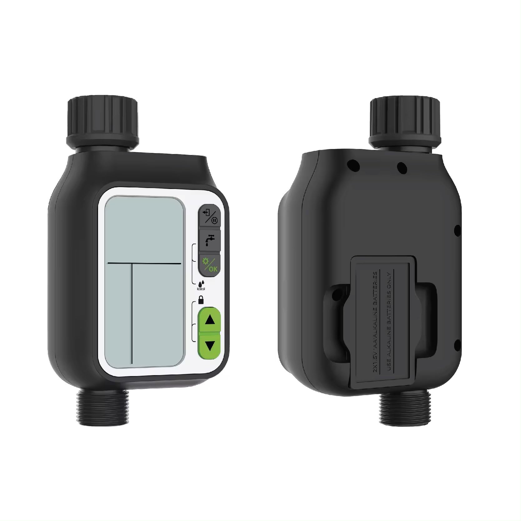 Temporizador de Riego con Sensor de Lluvia, 3 Programas, Pantalla LCD 3.5", IPX5 Resistente al Agua, Toma de 1/2"-3/4" para Jardín, Huerto, Cesped (Mod.355_Digital 3 Programs & Rain Sensor)