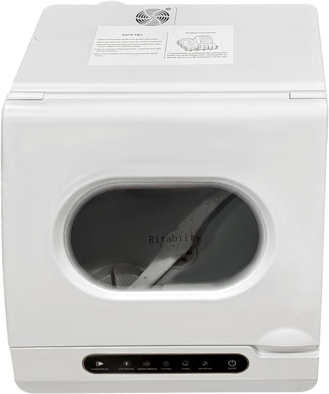 1200W Portable Countertop Dishwasher, 110V Automatic Mini Dishwasher Machine with 5 Washing Functions, 360° Rotating, Inlet & Drainage Pipe Dish Washing Machines for Household Purposes