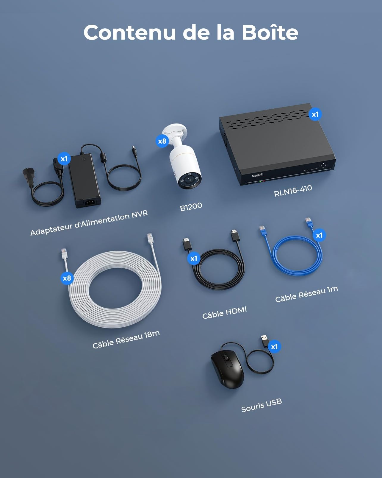Reolink 12MP Kit Vidéosurveillance, 16CH NVR et 8 Caméra PoE, RLK16-1200B8 | Caméras IP Filaire 12MP, Détection de Personne/Véhicule, Audio Bidirectionnel, Vision Nocturne en Couleur