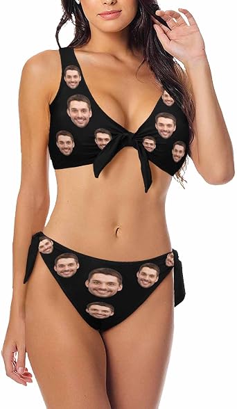 Custom Face Swimsuits for Women Personalized Bikini Set with Picture Photo Bathing Suit Independence Day Pool Party Gift