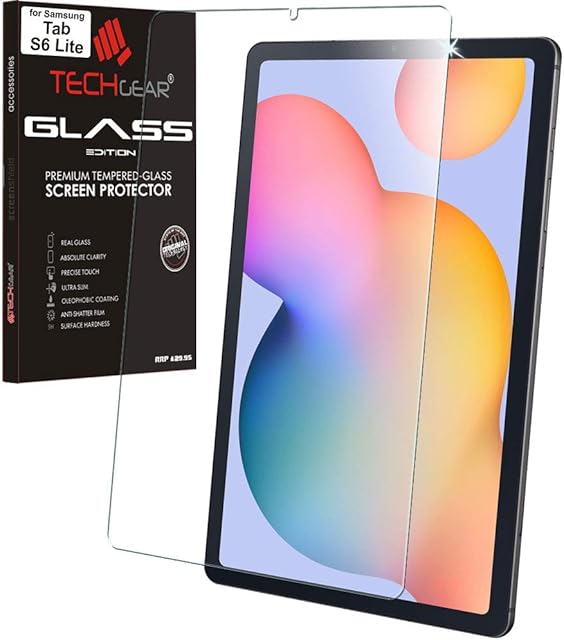 TECHGEAR Galaxy Tab S6 Lite 10.4" GLASS Edition (SM-P610 / P613 / P615 /P619) Tempered Glass Screen Protector [9H Toughness] [HD Clarity] [Scratch-Resistant] [No-Bubble] For Samsung Galaxy Tab S6 Lite