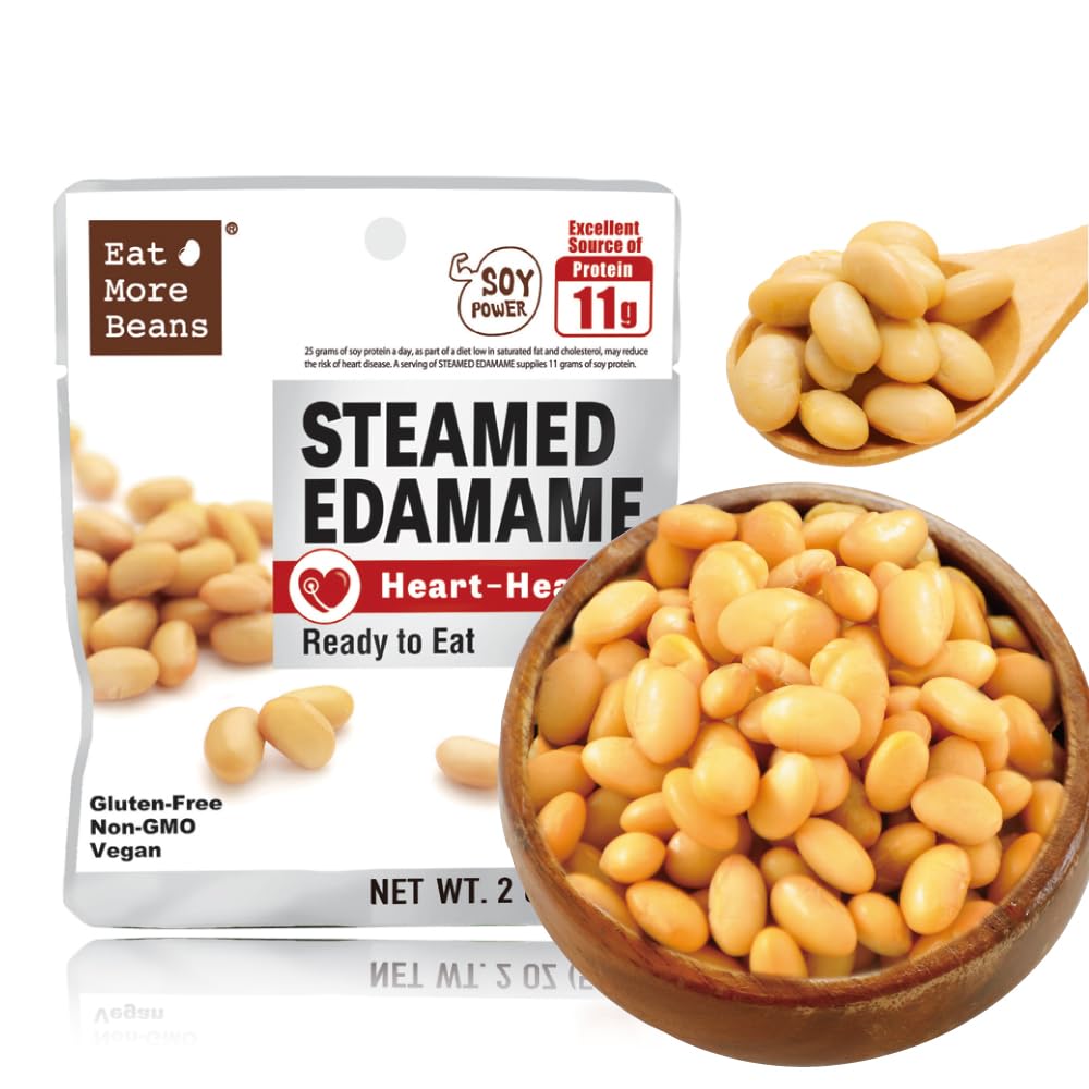 【Eat More Beans】STEAMED EDAMAME- Heart-Healthy, steamed bean, healthy salad toppings, plant-based protein, vegan, organic, non-GMO, Organic soybeans, edamame snack(2oz, 10packs)