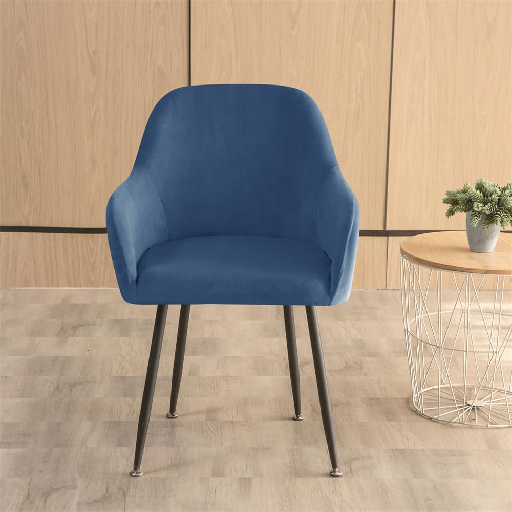 Highdi Stuhlhussen mit Armlehne, Stretch Samt Stuhlbezug Hochlehner Esszimmerstühle Bezug Sesselbezug Hussen für Stühle Waschbar Universal für Esszimmer Hotel Bankett Deko (Navy Blau,6er Set)