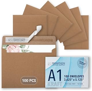 MOS A1 Kraft Envelopes 3.6 x 5.1 Inch 100 Pack — Brown Self-Seal Heavyweight Invitation Envelopes for RSVP, Thank You Cards, Gift Cards, Weddings, Business Mailings