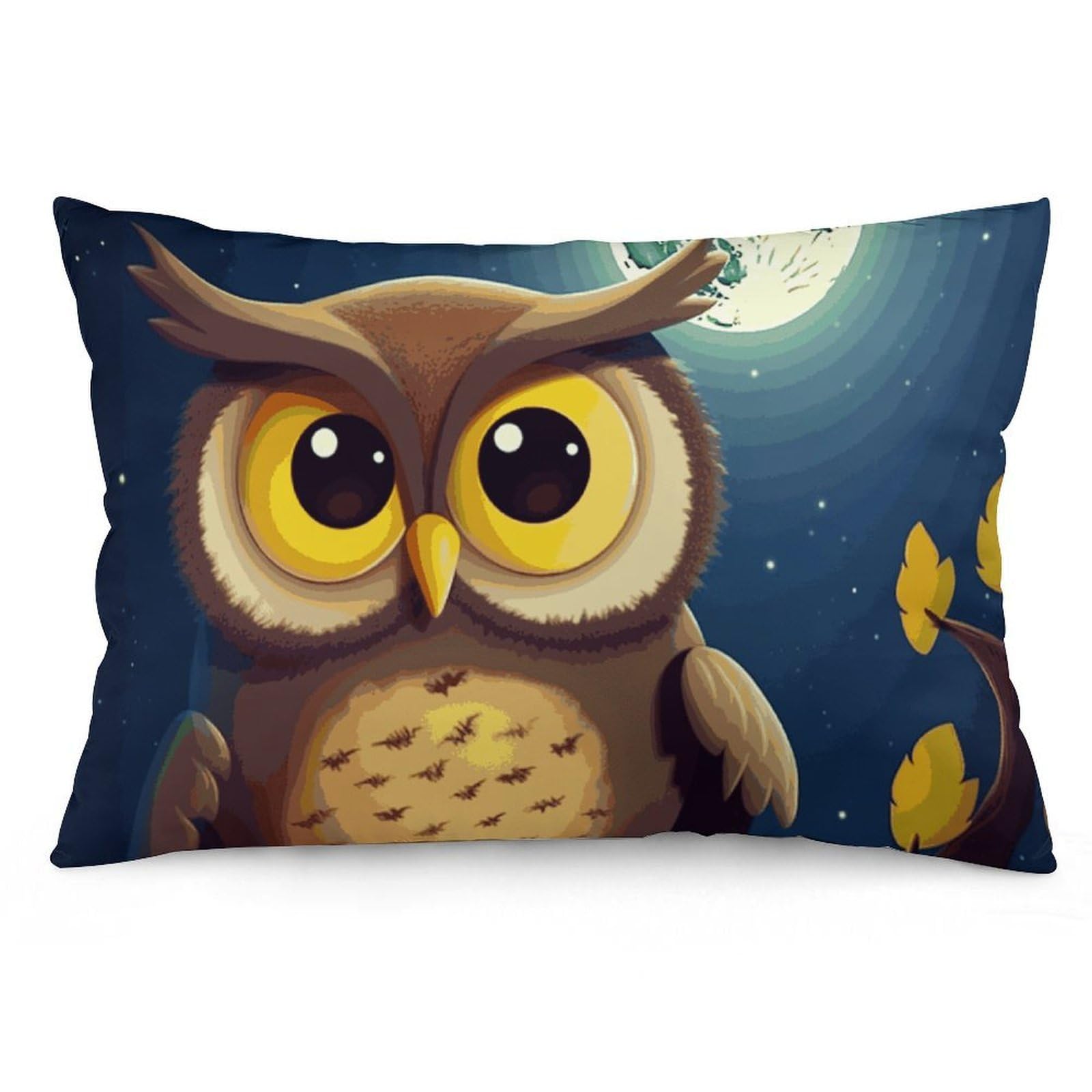 Velvet Pillowcases Standard Size 12 "x20, Ultra Soft Breathable Pillow Cases for Bed, Luxury Cozy Fuzzy Pillow Shams, Lumbar Pillow Cover, Owl and Yellow Moon Cushion Case Home Decor