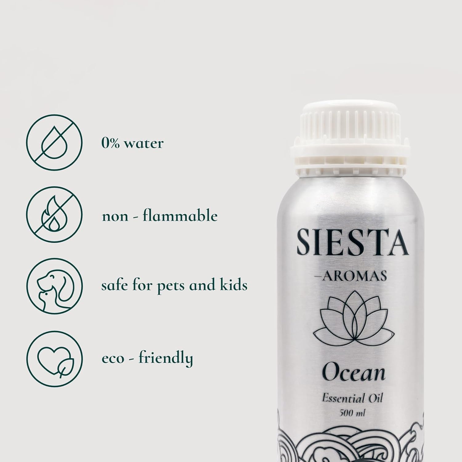 Siesta Aromas Ocean Essential Oil, 500ml, Marine-Inspired Blend with Sea Air and Citrus Notes, for Diffusing and Relaxation