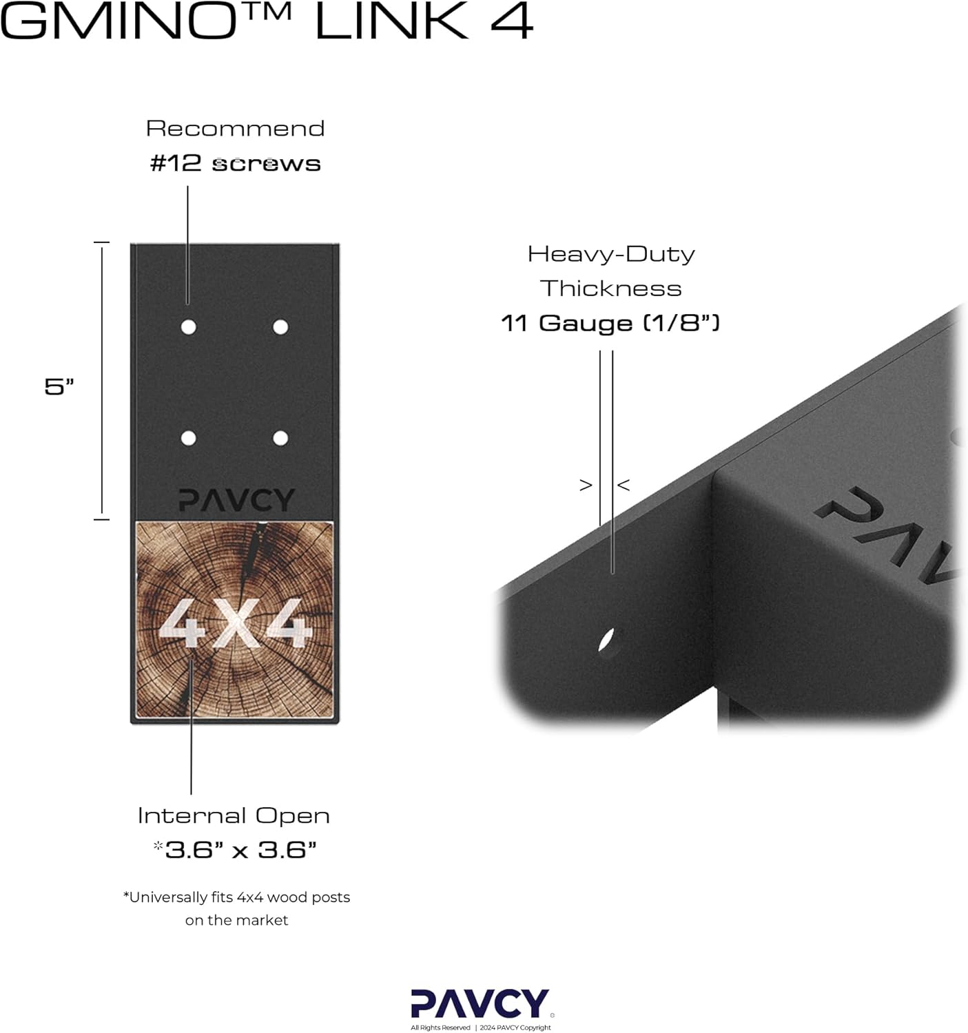 Omni-Way Pergola Brackets, GMINO Heavy-Duty 4x4 Pergola Kit for DIY Carport, Gazebo, Corner Fence - (Set of 2) - Black