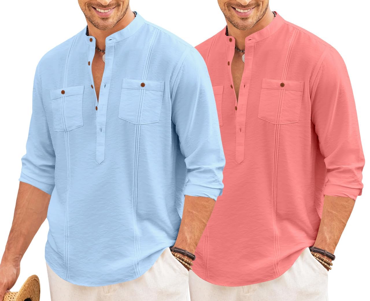 macsivo Combo of Men’s Regular Fit Cotton Blend Solid Casual Short Kurta with Mandarin Collar and Pockets Kurta Pack of 2-picture-23