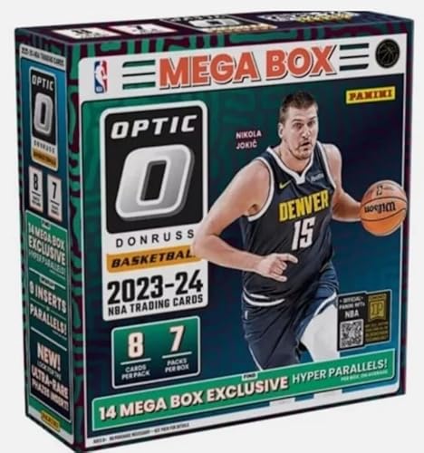 2023-24 Donruss Optic NBA Basketball Factory Sealed Mega Box 7 Packs of 8 Cards. Look for 14 Mega Box Exclusive Hyper Prizm Parallels. Chase Ultra Rare Phazes II Inserts.