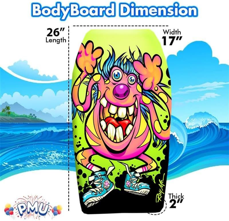 Miniatura 2 de PMU Bodyboard estampado de pájaros de 26 pulgadas, correa de muñeca ligera, parte inferior lisa para playa, mar y piscina, tabla de surf para niños,