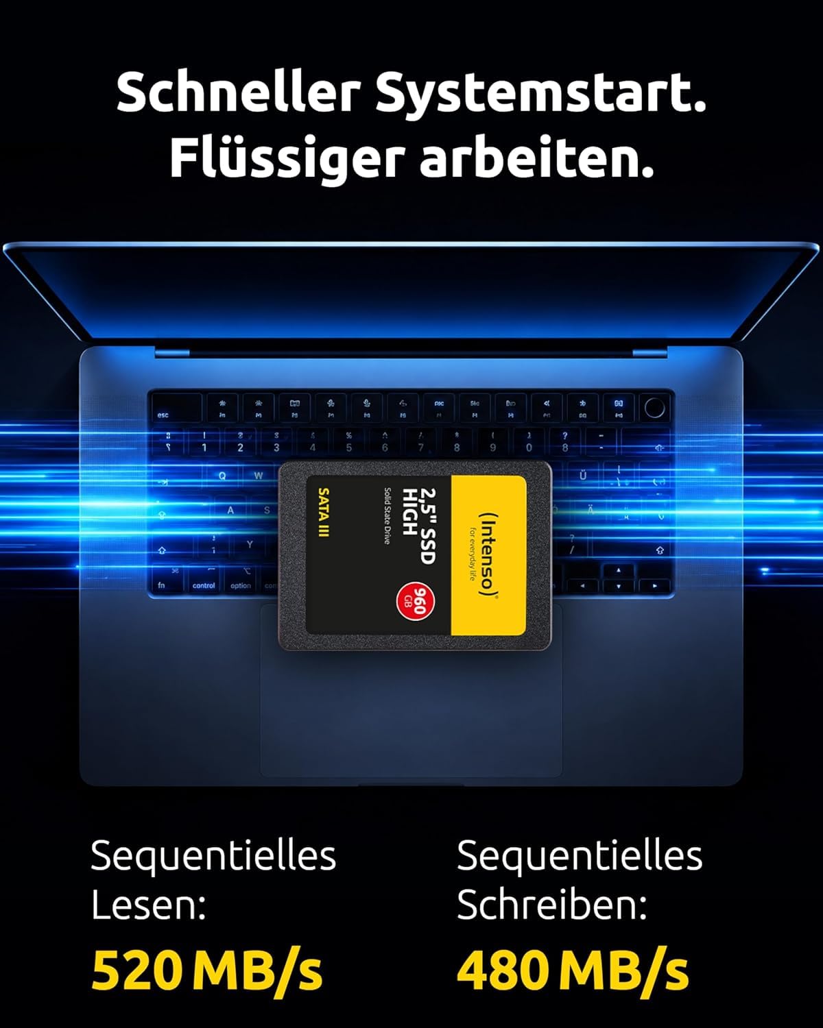 Intenso Disque SSD interne, 2,5" High SATA III, 960 GO, 520 Mo/s