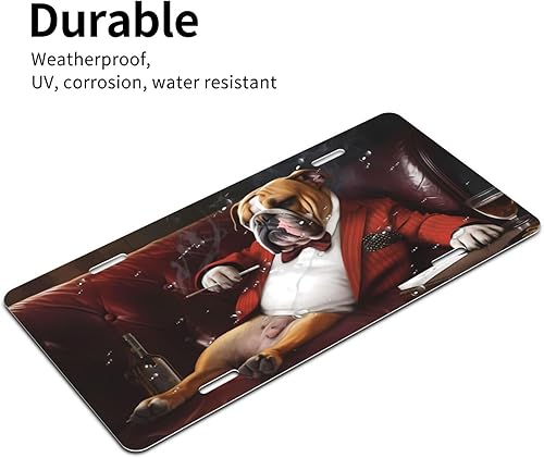 Miniatura 4 de Zelamiee Placas para la parte delantera del automóvil, placa de matrícula de perro Bulldog inglés, aluminio para decoración de automóvil, accesorio