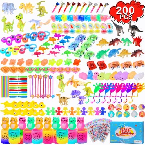 Lavishemy 200 Pcs Party Favors for Kids, Carnival Prizes, Classroom Rewards, Stocking Stuffers, Pinata Stuffers, Bulk Toys Treasure Box, Party Toys Assortment for Boys and Girls (200, Dinosaur Time)