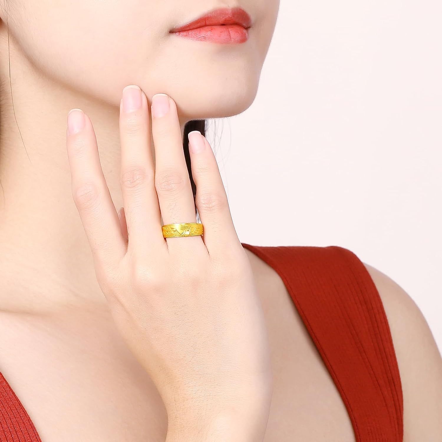 24K 999 Solid Gold Rings Dragon Phoenix Rings Dainty Fashion Jewelry Wedding Engagement Adjustable Rings for Women Men Girlfriend Lover Couple Rings Gifts Anniversary(Size 10-23) A027943 A037944