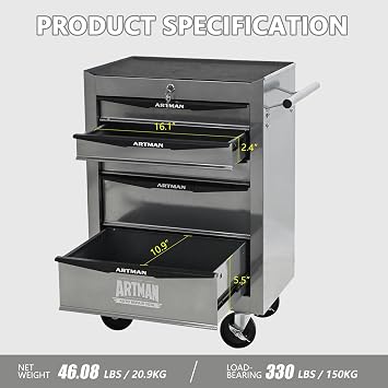 5 Drawers Rolling Tool Box on Wheels, Multifunctional Tool Chest Cabinet with Lock, Drawers Rolling Tool Cart Trolley Organizer Tool Storage Case for Warehouse,Garage,Workshop (Silver)