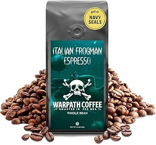 Warpath Coffee Whole Bean Coffee, Italian Frogman Espresso, High Caffeine, Strong Roasted 100% Arabica Coffee Whole Beans, Rich Aroma, Full Bodied Intense Cup, Created by Navy SEALs, 12oz