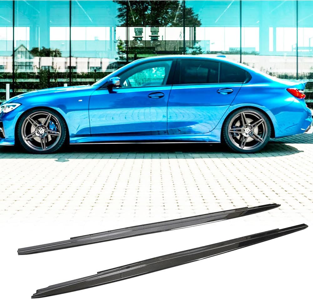 MCARCAR KIT Carbon Look Side Skirts fits for BMW 3 Series G20 M Sport Sedan 2020-2023 320i 330i M340i M-Tech ABS Under Door Rocker Panels Valance Extension Lip Factory Outlet(204CM)