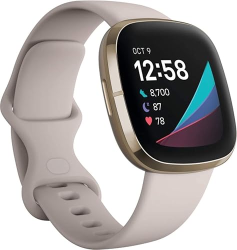 Fitbit Sense Health & Fitness - Reloj inteligente con GPS, llamadas y mensajes de texto Bluetooth, frecuencia cardíaca SpO2, ECG, temperatura de la