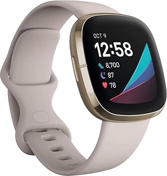 Fitbit Sense Health & Fitness Smartwatch W/GPS, Bluetooth Call/Text, Heart Rate SpO2, ECG, Skin Temperature & Stress Sensing S & L Bands, 90 Day Premium Included International Version White/Gold