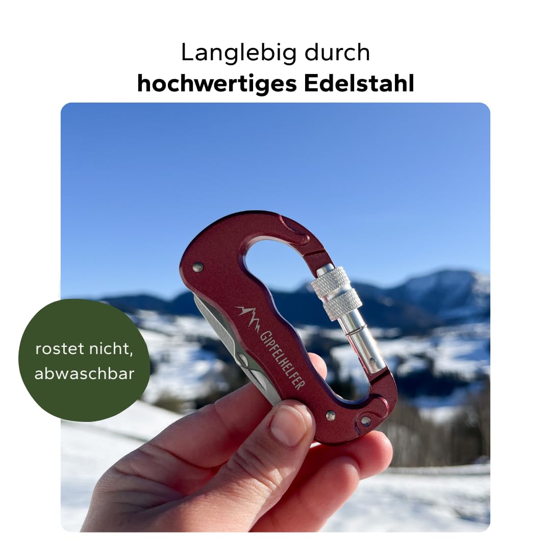 Gipfelgaudi Multitool Karabiner - ideal zum Wandern, Picknick & mehr I Plastikfreier Karabiner to Go aus rostfreiem Edelstahl