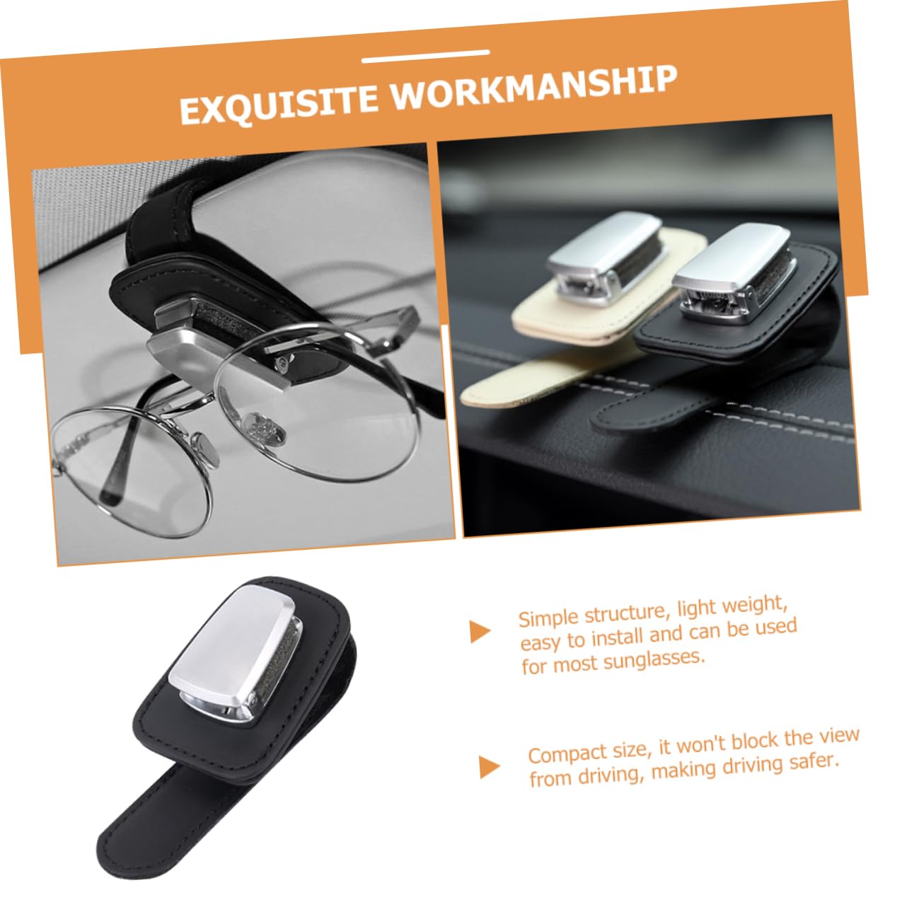 SOLUSTRE 4pezzi Supporto Occhiali Per Auto Pelle Clip Visiera Per Occhiali Da Sole e Biglietti Accessorio Pratico e Multifunzionale Per Veicoli