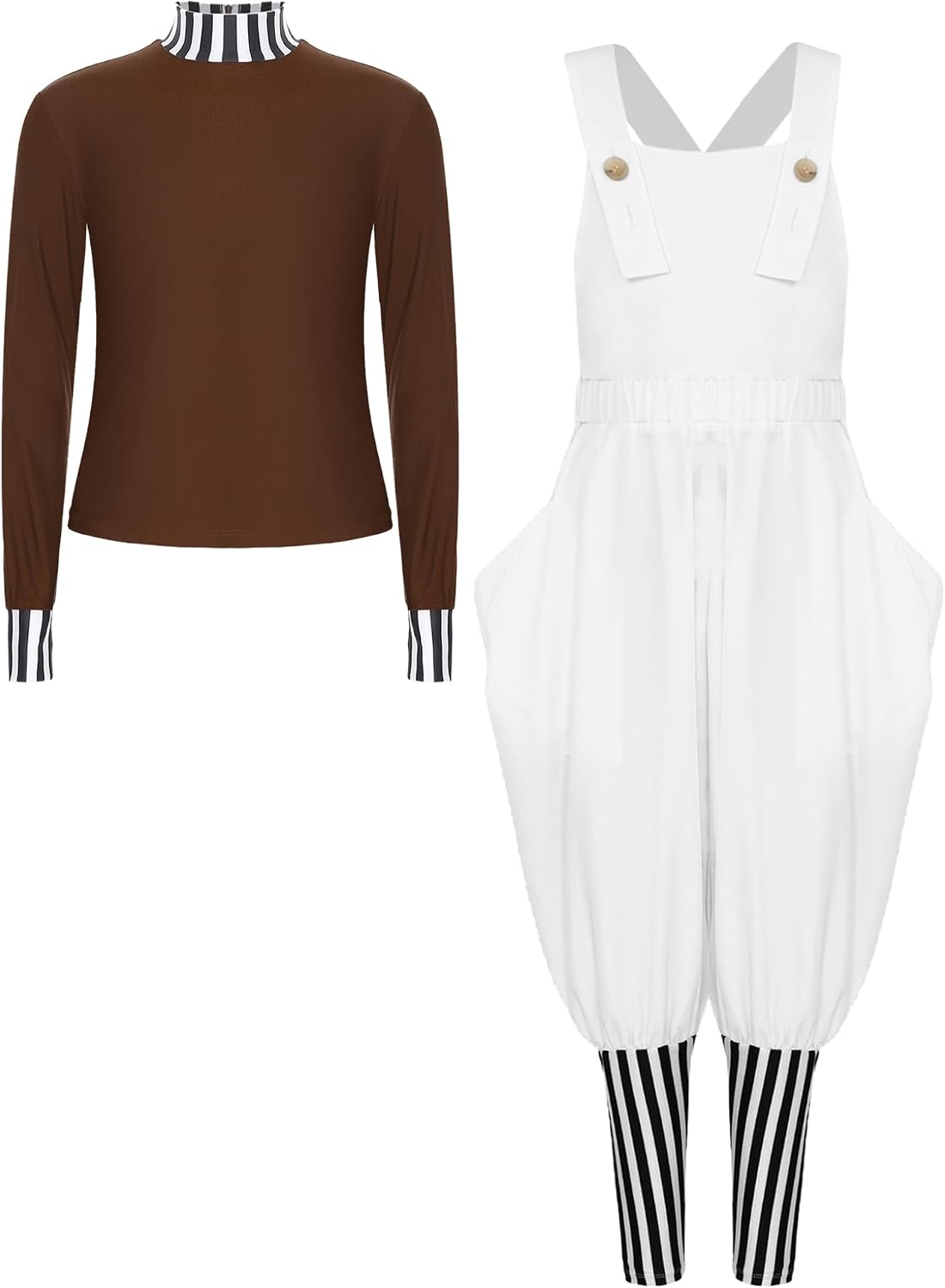 Mufeng Kids Girls Chocolate Factory Worker Uniform Long Sleeves Contrast Color Top And Jumpsuit Outfit